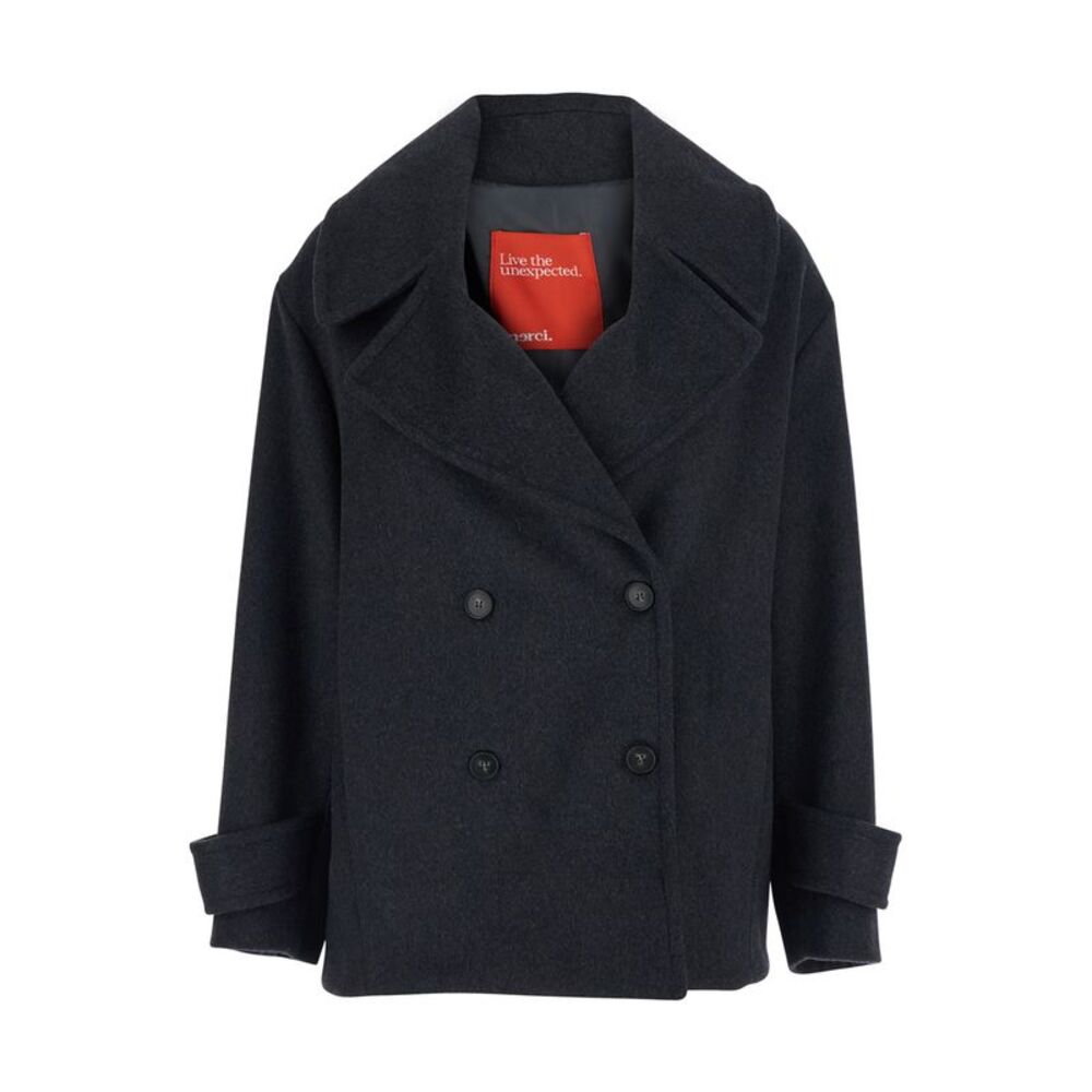 Merci Women Gray Coat With Lapel Collar And Pockets, In Fabric, For Women